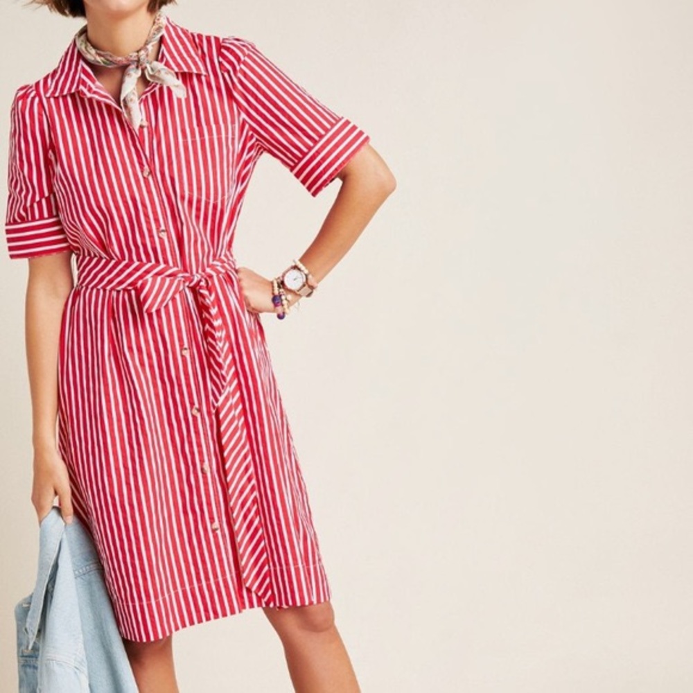 Anthropologie Maeve red/white striped dress